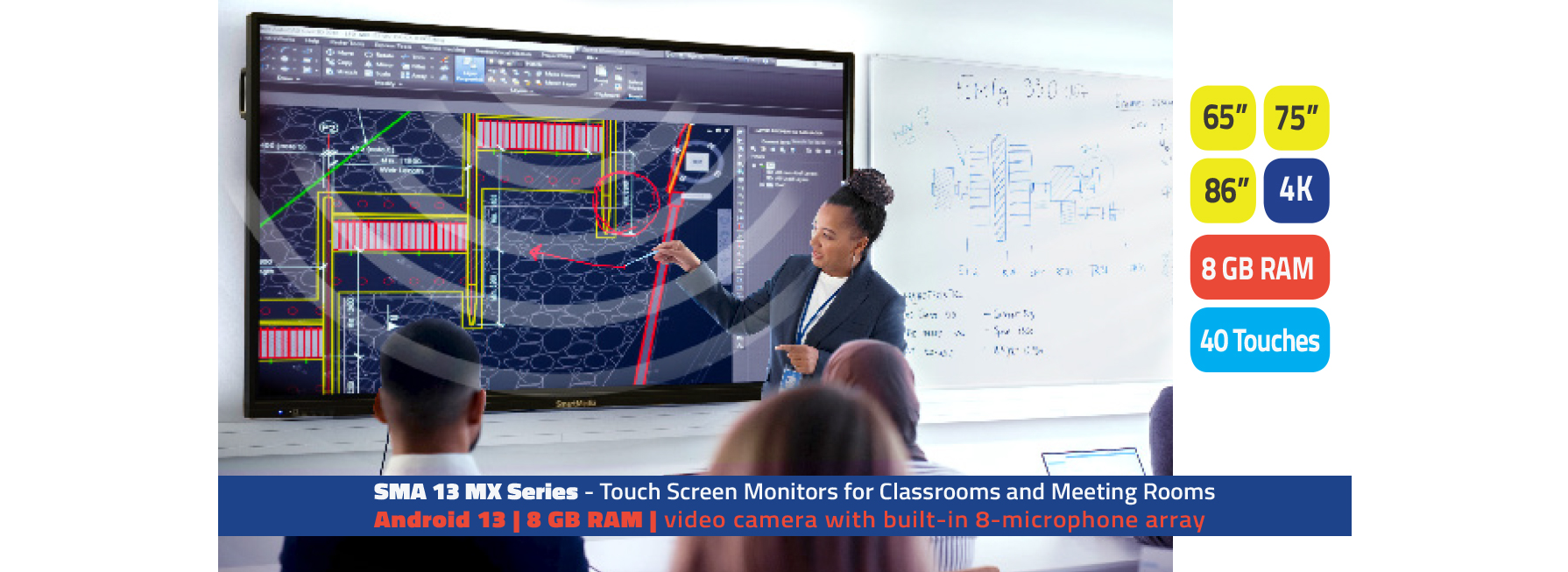 Monitor SMA 13 Serie MX - Pantalla táctil 65”, 75”, 86” 4K - Pantalla táctil 65”, 75”, 86” 4K<strong></strong>