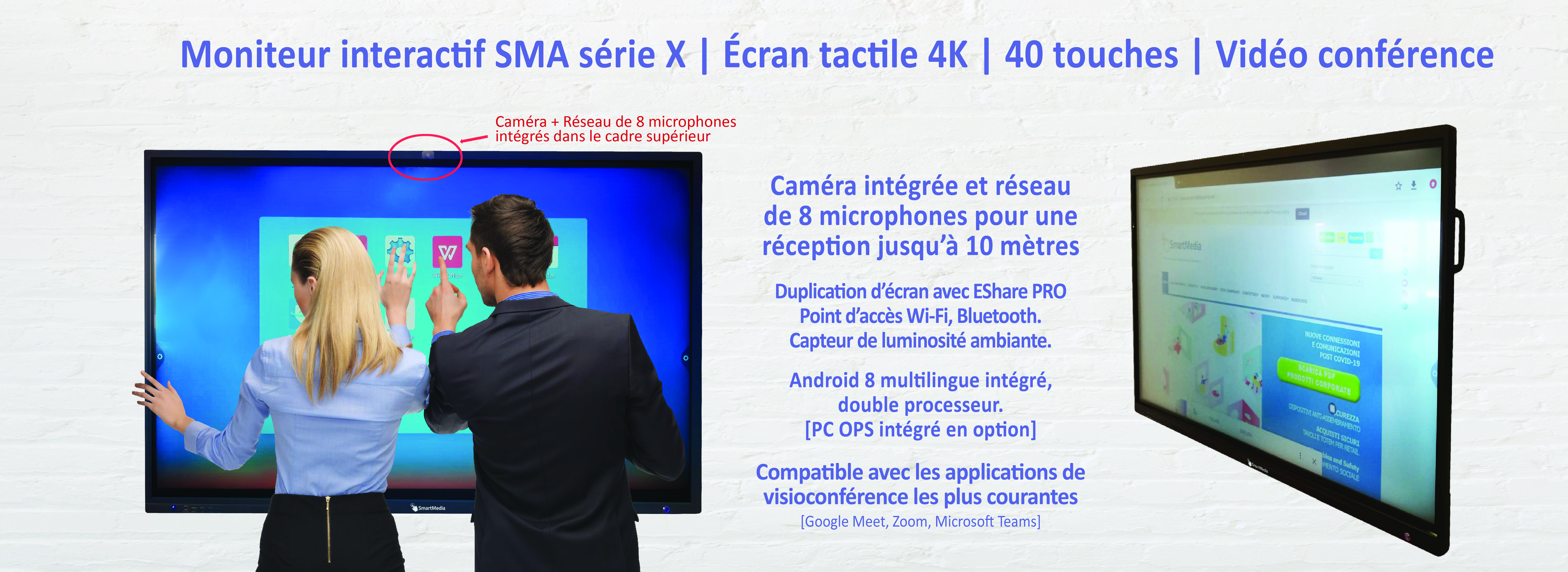 Tableau blanc SmartMedia SMA Series X moniteur à écran tactile